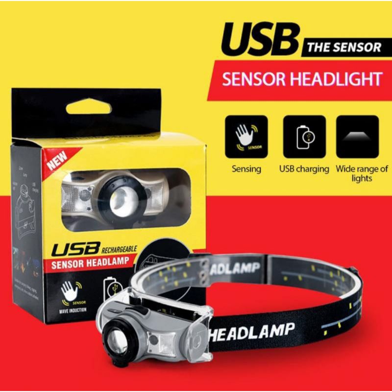 Headlamp USB Flashlight senter LED kepala rechargeable sensor / senter camping kepala sensor T103
