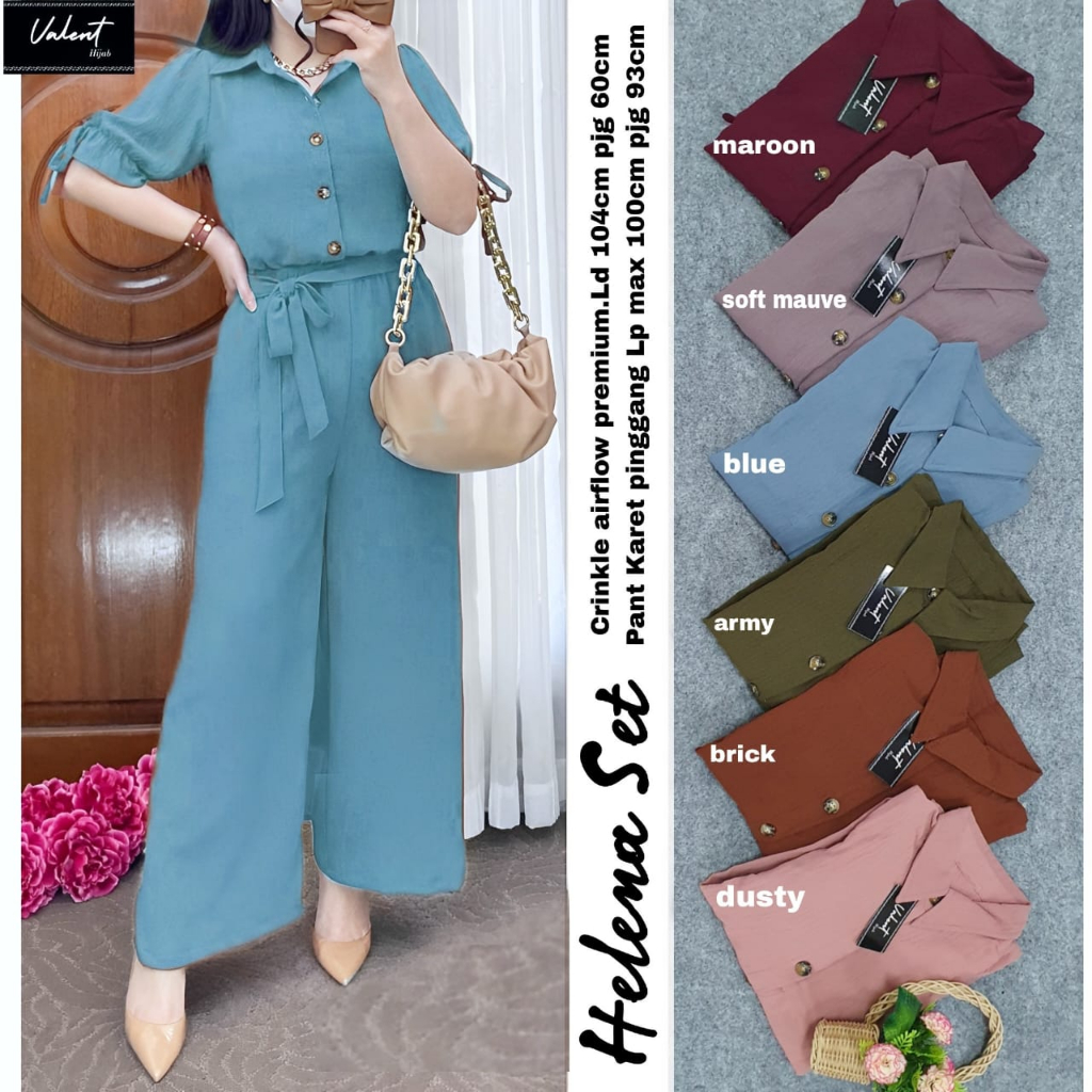 Goodsajifsn - Baju Setelan Wanita Helena Oneset Bahan Crinkle Airflow