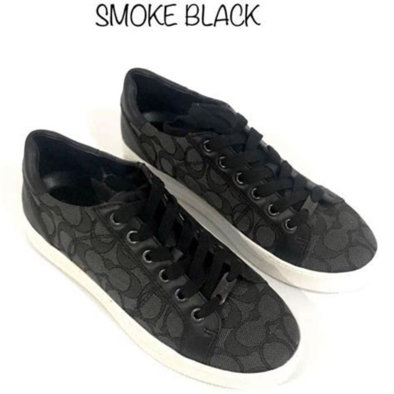 sepatu wanita coach paddy sneakers signature smoke black