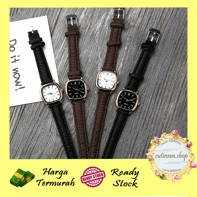 Jam Tangan Wanita Gaya Retro Korea / Jam Tangan Wanita Bahan Kulit