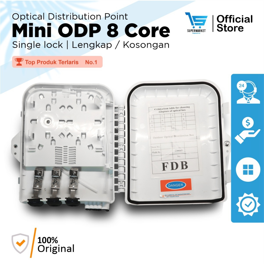 ODP Pole Kapasitas 8 Core FTTH Fiber Optik ODF 8C