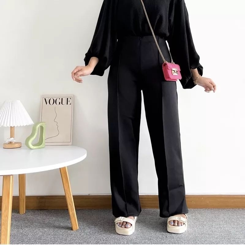 FWR - Kulot Pants Scuba Zipper 2171 / Celana Kulot Panjang Garis Depan Resleting Kulot