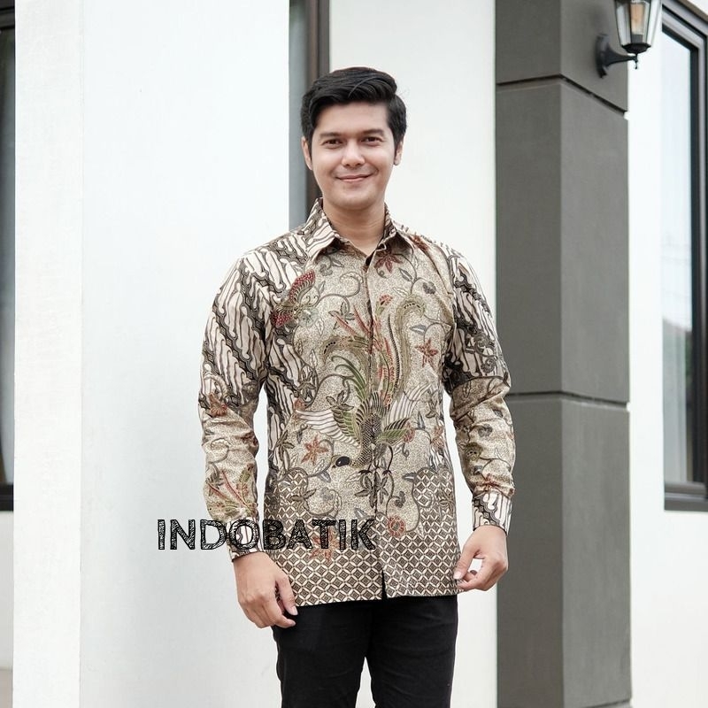INDOBATIEK Batik Motif MERAK MOCA Kemeja Batik Pria Lengan Panjang FURING Full Body size M L XL XXL 