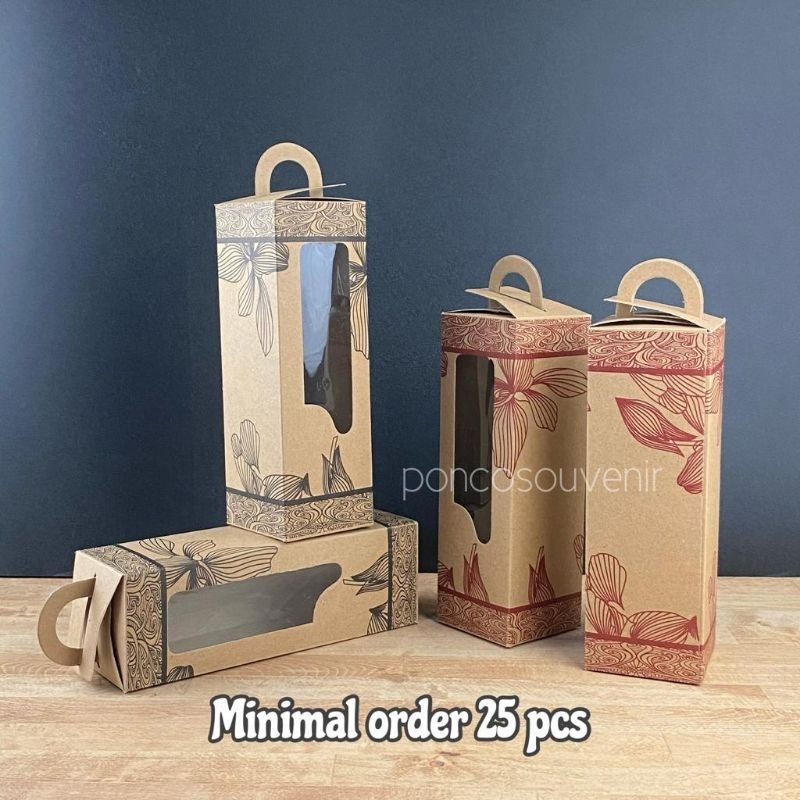

25 Pcs Box Tenteng Rustic Daun Batik Kemasan Botol/ Tumbler 20 X 6,5 Cm