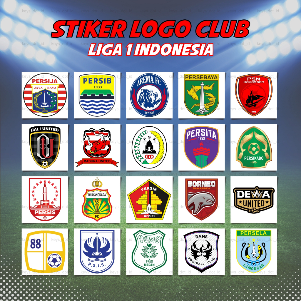 

Sticker Stiker Logo Club Sepak Bola Liga 1 Indonesia, Stiker Persija Persib Arema Persebaya