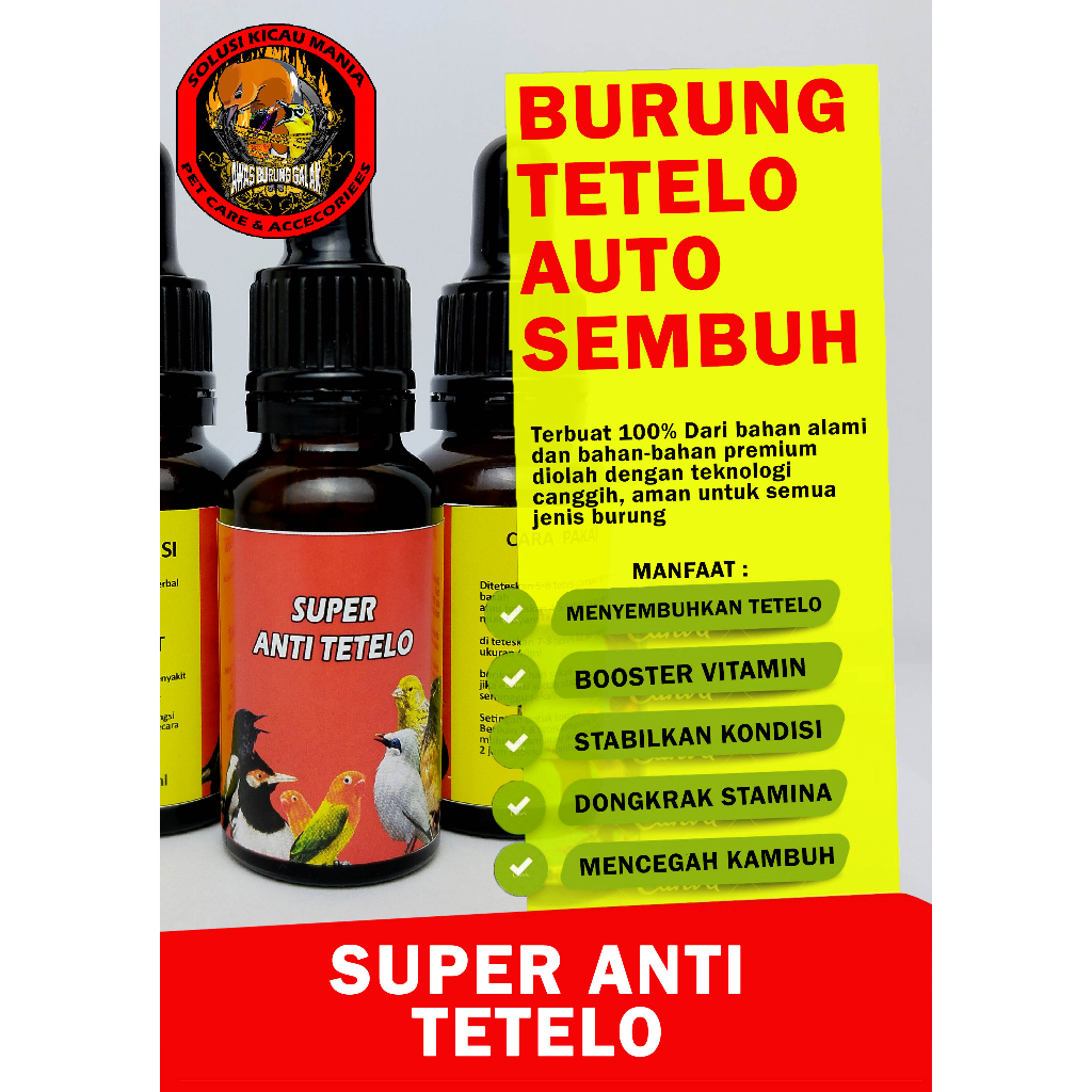SUPER ANTI TETELO OBAT BURUNG TETELO AUTO SEMBUH UNTUK MURAI KACER LOVEBIRD CENDET MERPATI
