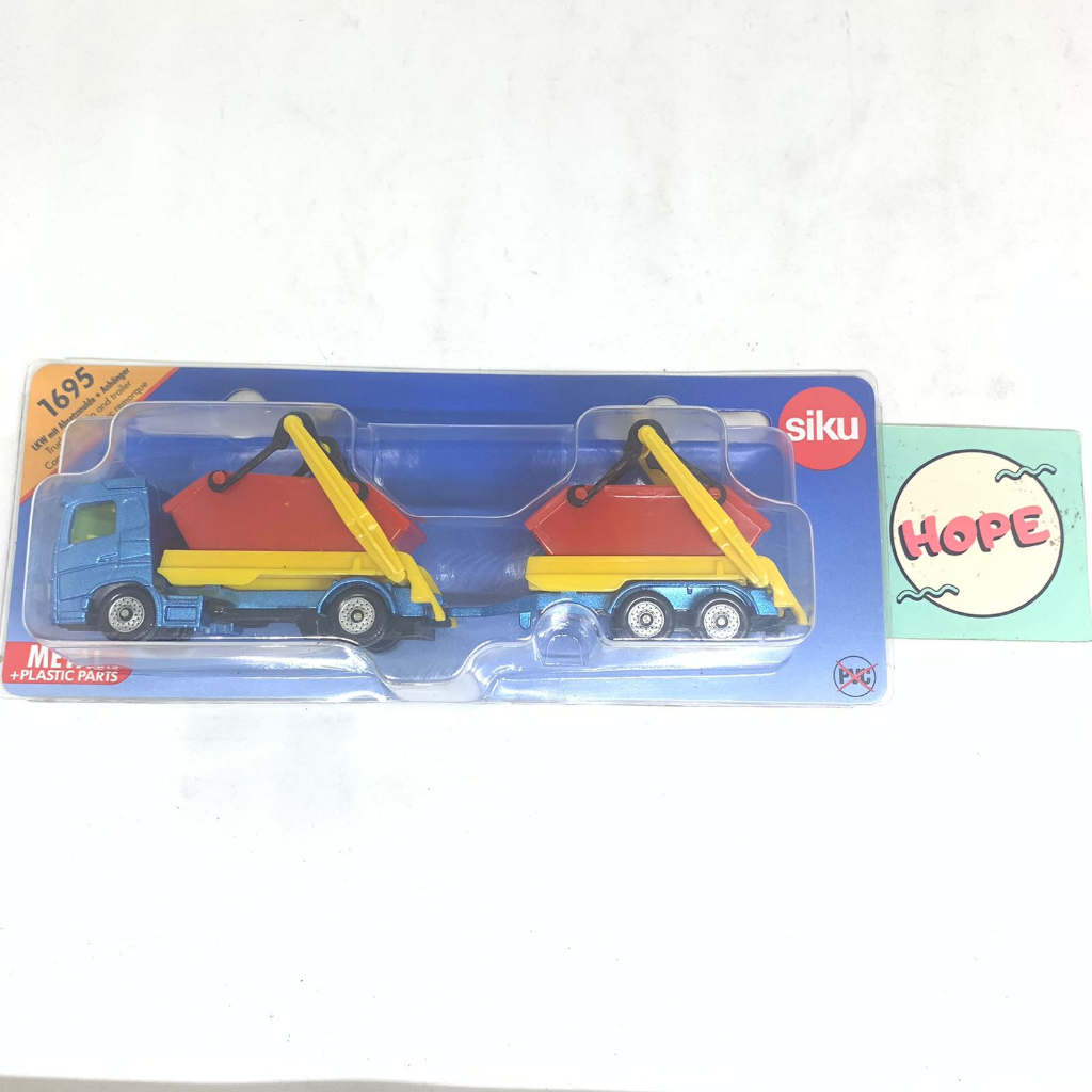 Diecast Mobil Siku Long 1695 Truck With Skip And Trailer Original