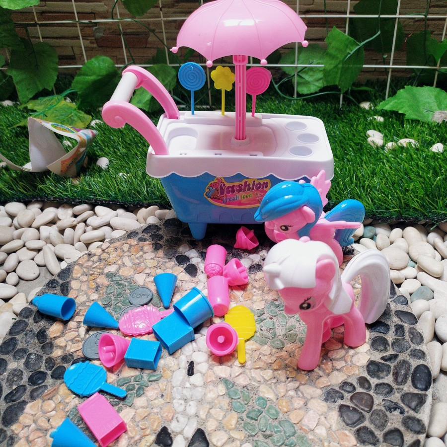 MAINAN GEROBAK ICE CREAM MINI KUDA PONI ANAK LAKI PEREMPUAN