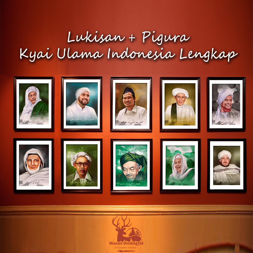 Lukisan Ulama Kyai Habib Lengkap premium Pigora Uk30x40cm Hiasan dinding