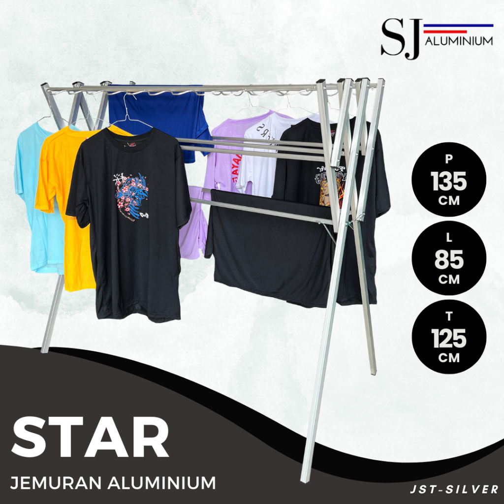 [STAR] Jemuran Aluminium / Jemuran Baju Pakaian Bayi / Rak Handuk Lipat Aluminium Silver - 135 CM