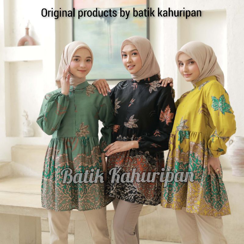 Blouse Batik Wanita Modern Baju Batik Wanita Lengan Balon Motif Daun Ranting By Batik Kahuripan