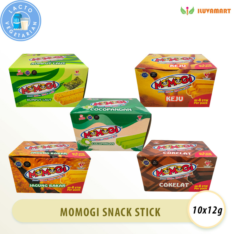 

MOMOGI Snack Rasa Jagung Bakar / Coklat / Keju / Capucino isi 1 Box isi 20bks