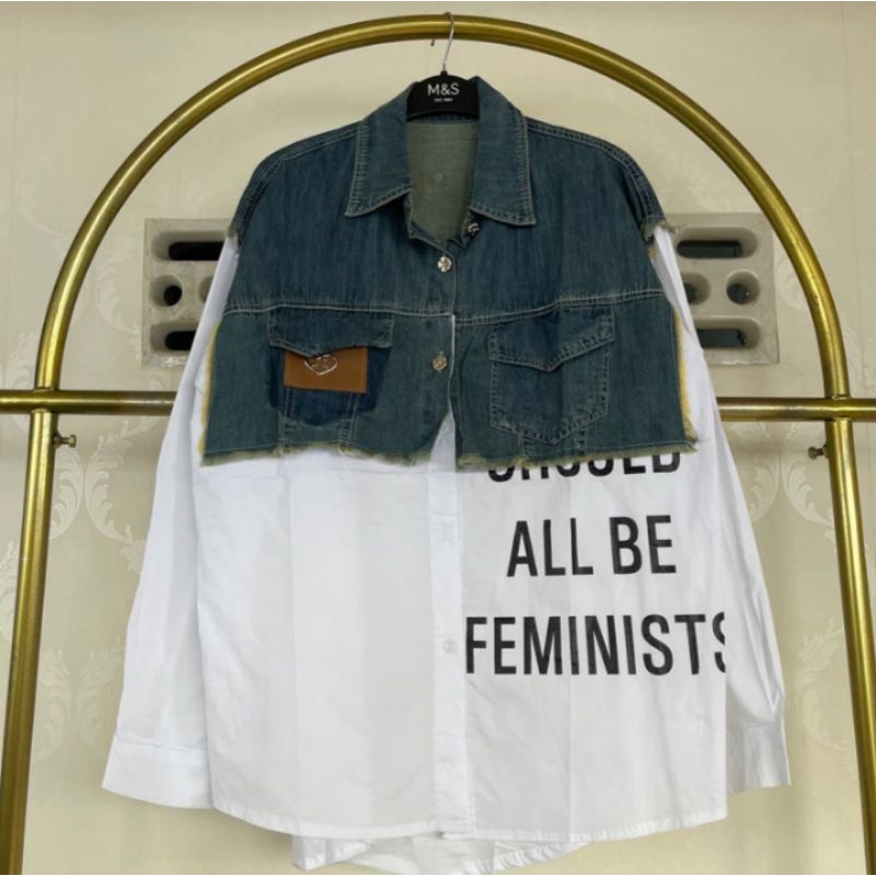 Kemeja Wanita Katun Mix jeans PREMIUM IMPORT BANGKOK KOREA STYLE KPOP