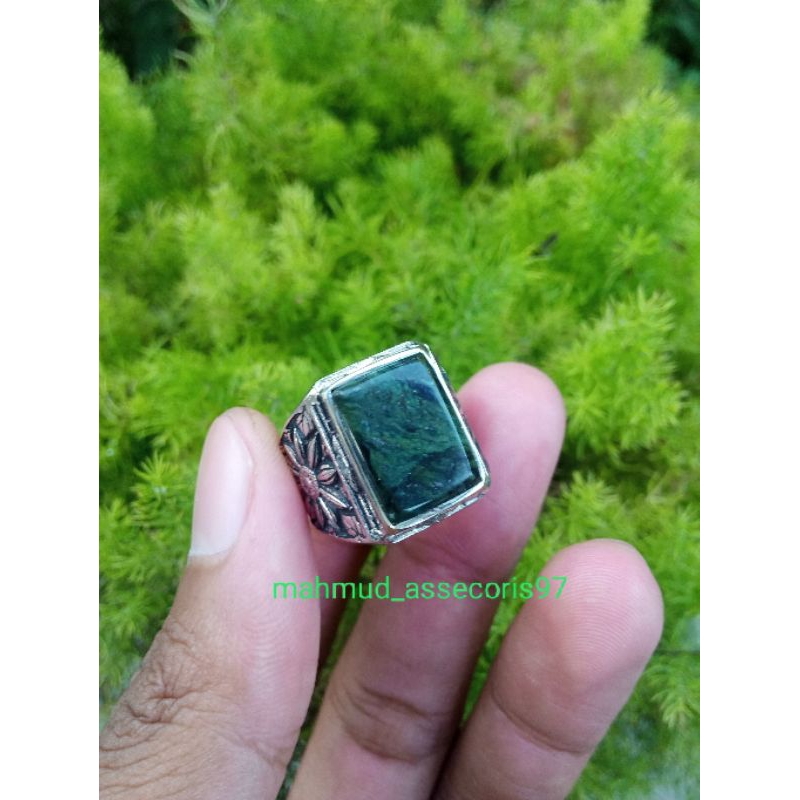 cincin akik batu black jade Aceh asli original model kotak / cincin akik batu black jade kotak Aceh 