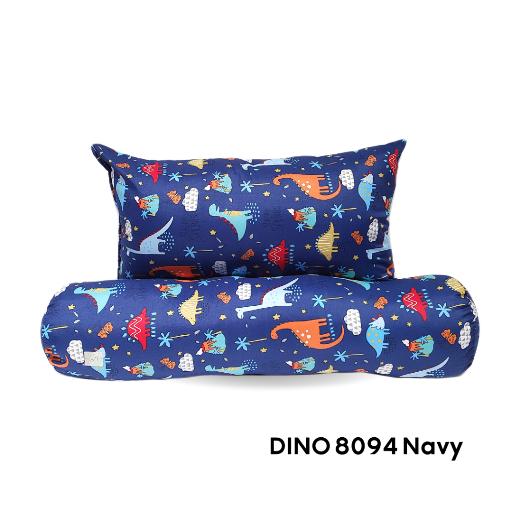 Set Bantal Guling Anak Karakter Umur 1-8 th Motif Dino Navy I Motif Dinosaurus