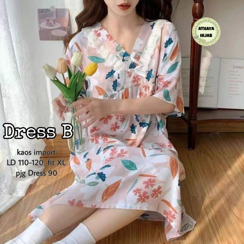 Daster Import Jumbo Wanita LD 110 Dress Kaos Import Korean Style By Athaya Hijab