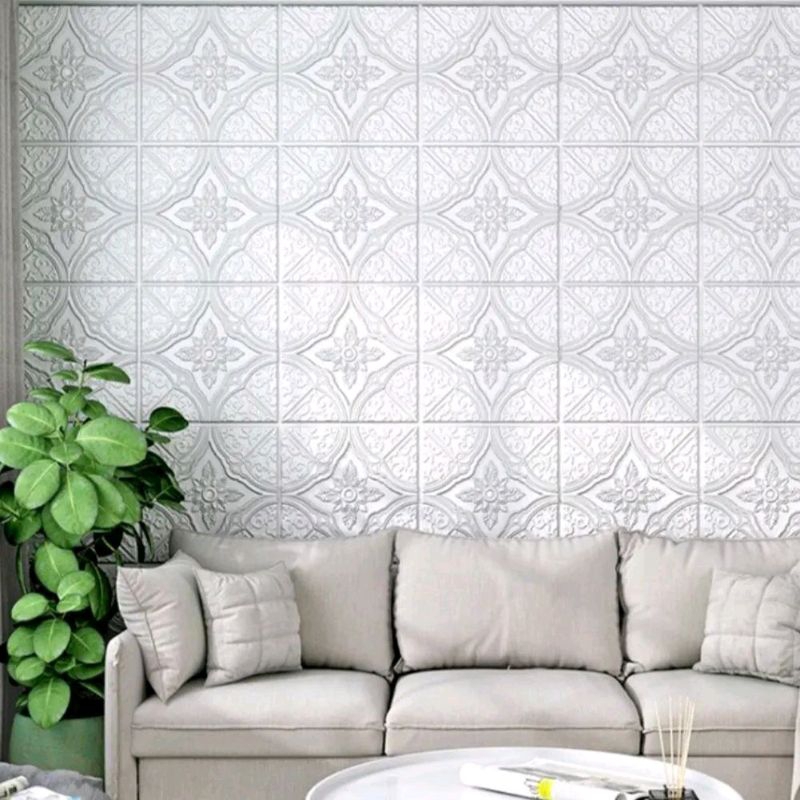 wallpaper dan plafon sticker foam permukaan timbul motif batik Cakra putih