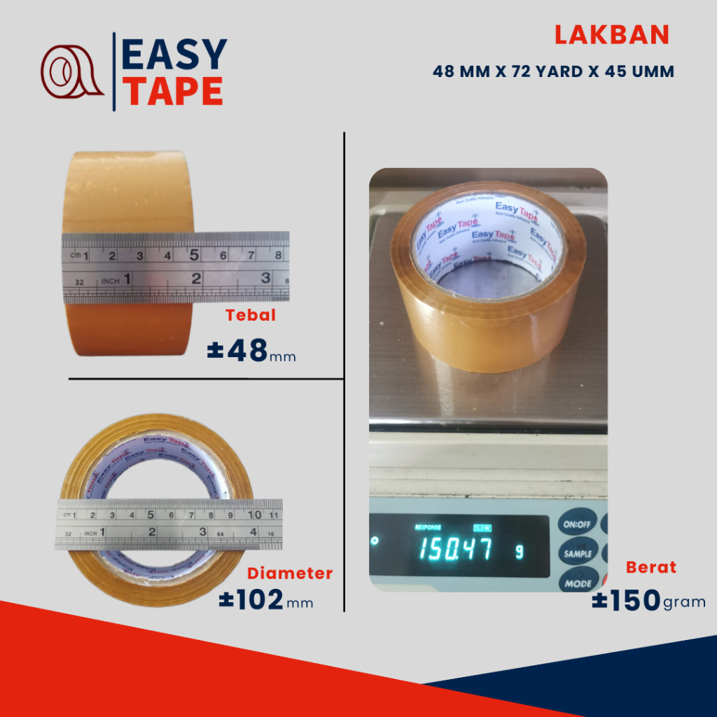 

Lakban Coklat 48 mm 72 yard 6 pcs (1 slop) Easy Tape