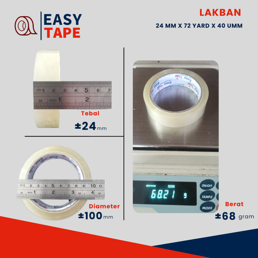 

Lakban bening 24 mm 72 yard 6 pcs (1 slop) Easy Tape