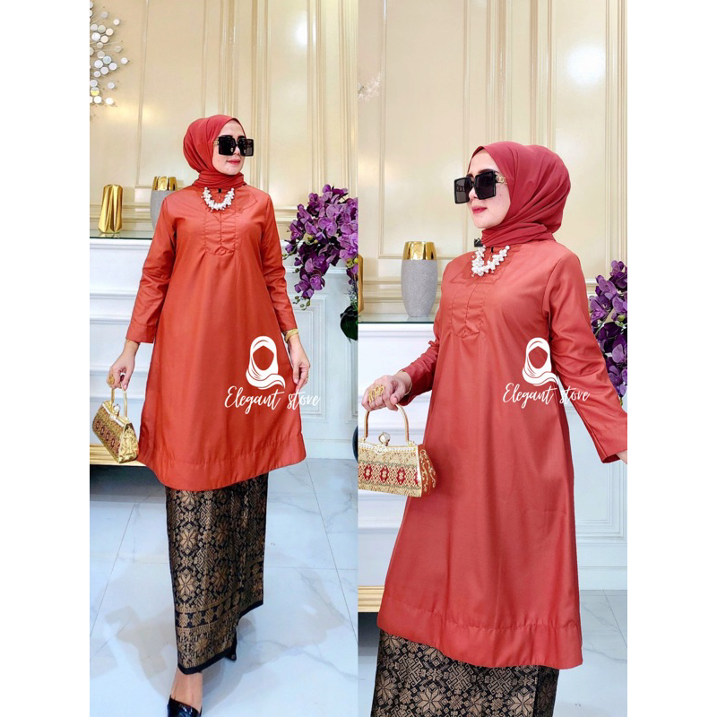 OneSet Tunik polos toyobo rok span songket full trikott~Set Tunik polos