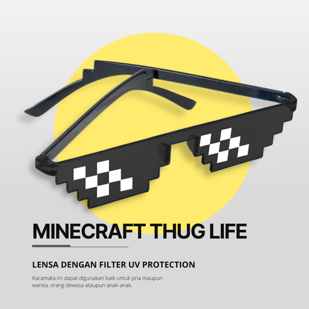 Kacamata Hitam Anak Laki Laki Kecil Cowok Model Pixel Minecraft Mosaics Thug Life