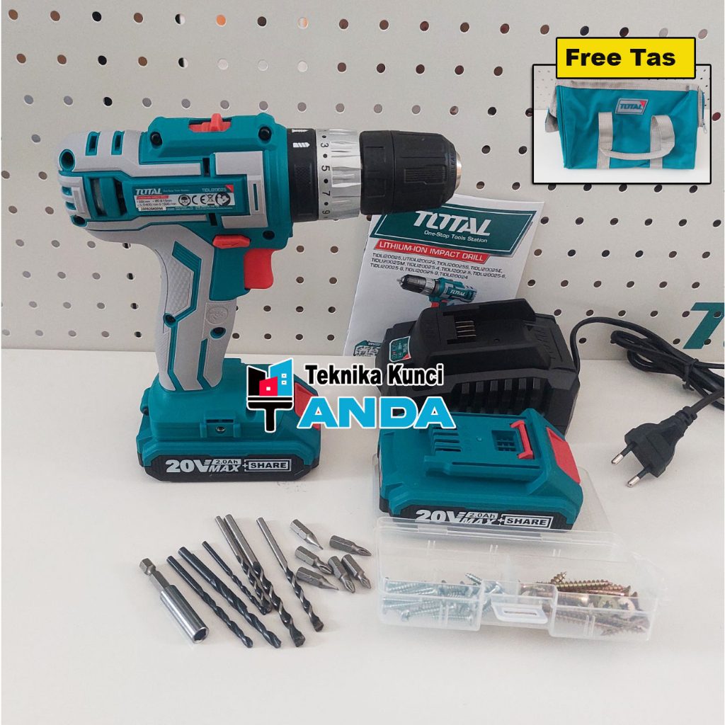 Mesin Bor Tangan/Bor Baterai Tidli20025 - Bor Cas Total Lithium-Ion Impact Drill TIDLI20025 - Bor Ch
