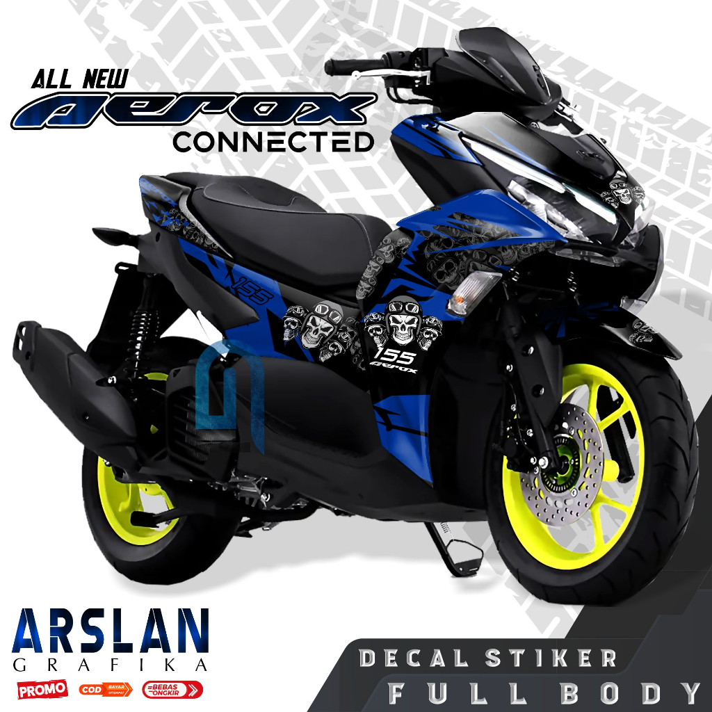 TERBARU Decal Aerox 155 CONNECTED Full Body Stiker Aerox 155 CONNECTED Full Body Motif Spesial SKULL