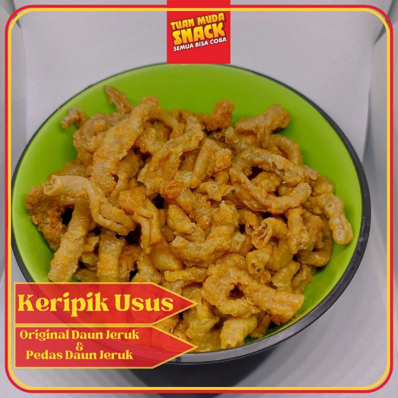 

100 GRAM KRIPIK USUS PREMIUM PEDAS DAUN JERUK TUAN MUDA SNACK