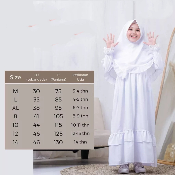 Gamis & Hijab Anak PUTIH 1-12 Tahun Perempuan Balita Remaja Tanggung Bayi Baby Cewe Cewek Dress Juni