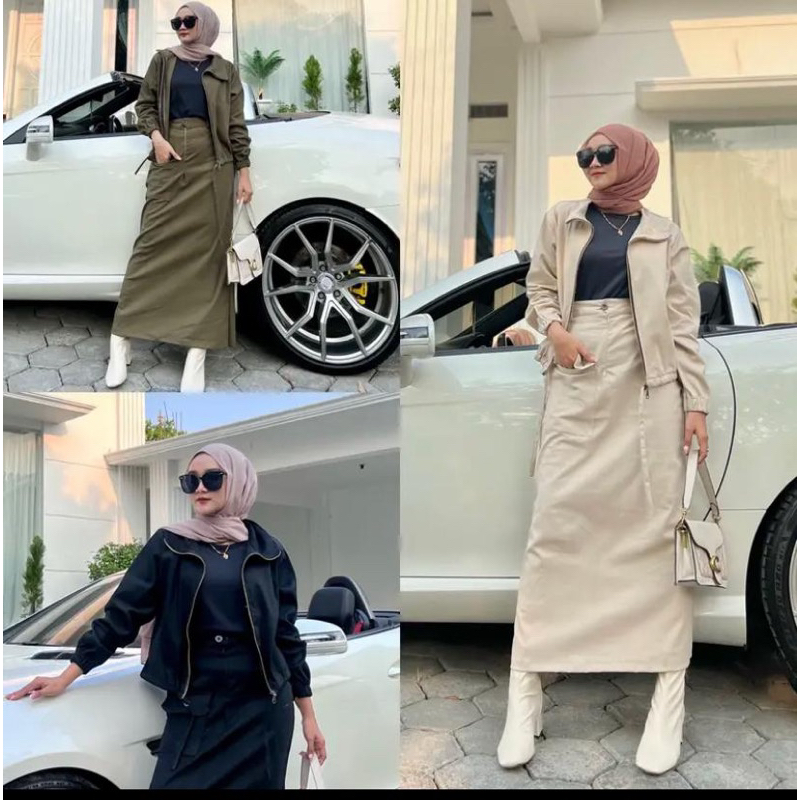 SET ROK BOMBER CARGO |Nazla hijab by pertiwie