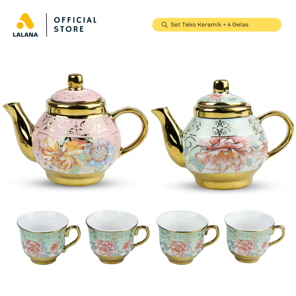 Teko Set Teapot Gelas Keramik Aesthetic Desain European Style Elegan dengan Hampers Premium