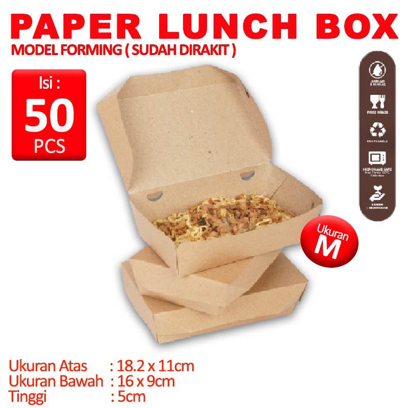 Paper Lunch Box Kraft M Forming Laminasi @50pcs Tanpa Rakit