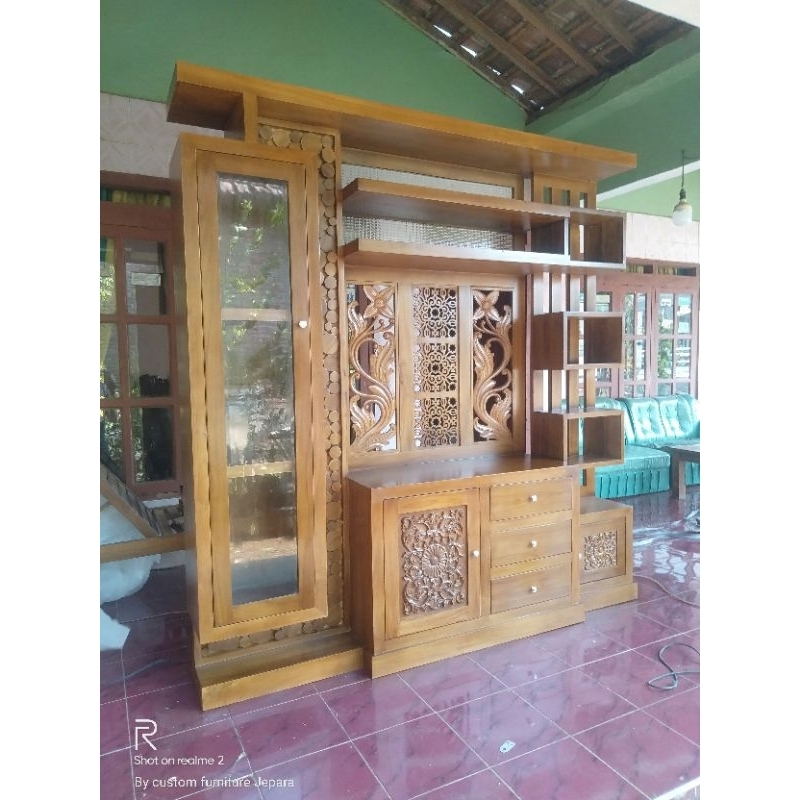 partisi penyekat ruangan kayu jati solid