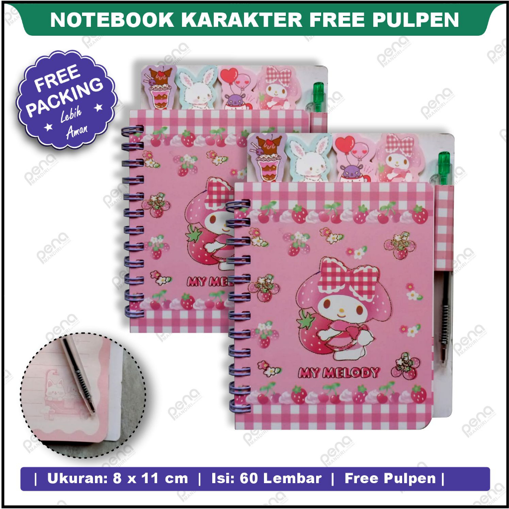 

Notebook Mini Karakter A7/Notebook Ring/Notebook Saku Free Pulpen