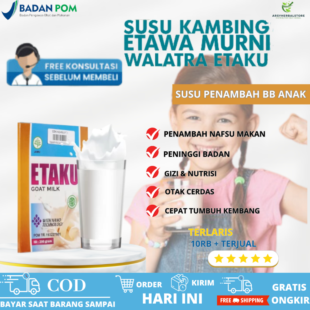 

Susu Penambah Berat Badan Anak, Susu Penggemuk Badan Anak Dan Dewasa, Susu Penambah Nafsu Makan Etaku Goat Milk 100% Susu Kambing Etawa Asli
