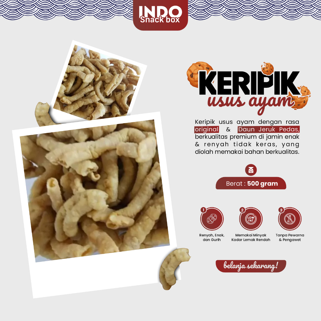 

(SUPER MURAH) Kripik Usus Ayam Crispy Snack Camilan Kemasan 500 Gr