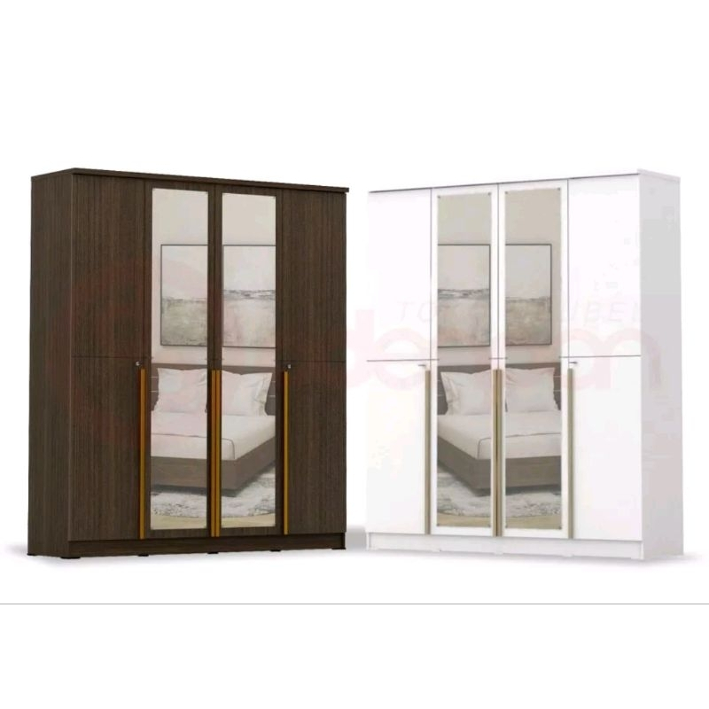 LEMARI BAJU LEMARI PAKAIAN 4 PINTU LEMARI KACA CERMIN LEMARI MINIMALIS