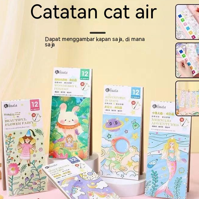 

✿The BOSS HH✿【12 lembar】Buku Cat Mewarnai Kecil /1 SET PAKET LUKIS PAKET MELUKIS ANAK PGS Watercolor painting Book Coloring air anak-anak baru buku cat air warna muda Buku lukisan cat air grafiti dengan mewarnai cat buatan tangan Sanrio watercolor paintin