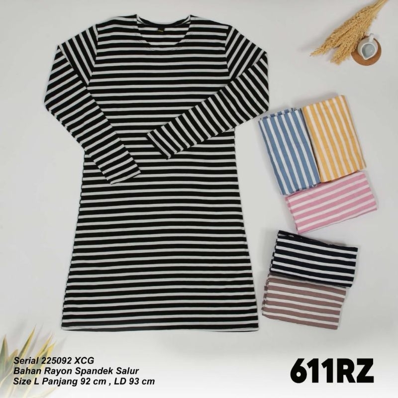 Kaos tunik lengan panjang motif salur / spandek / merk lemone / lembut / melar / baju wanita dewasa 