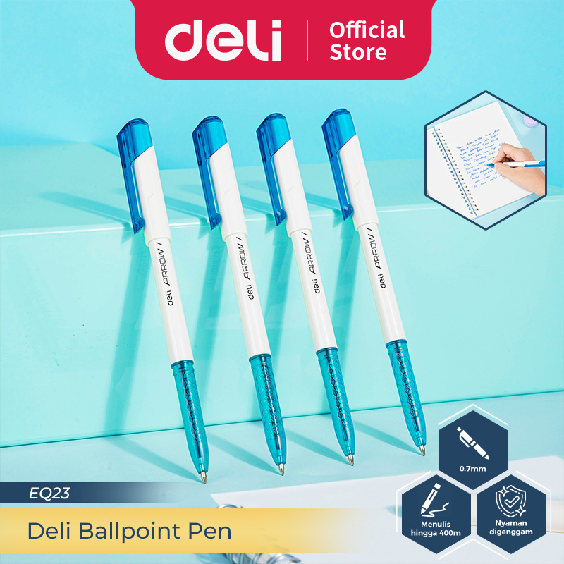 

Deli Ballpoint Pen / Bolpoin Pulpen 0.7mm Tinta Hitam Biru Merah Isi 12 pcs Penulisan Halus EQ23-12PCS