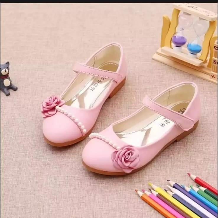 divashop Sepatu anak perempuan bunga mawar mutiara tasbih flat shoes