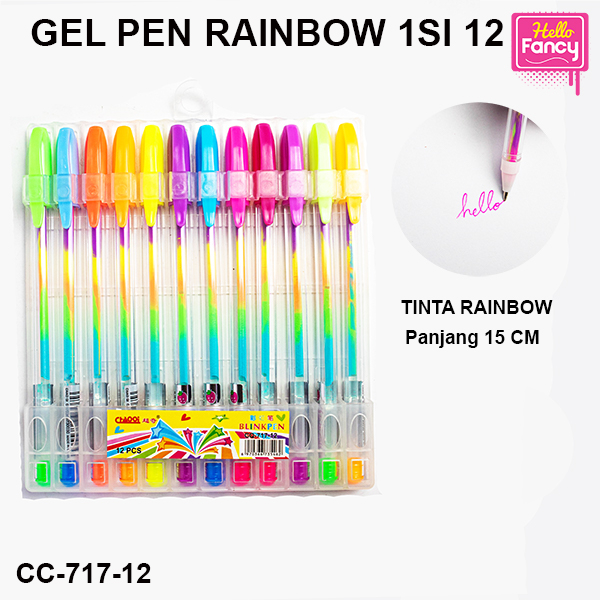 

Pulpen Gel 1mm Tinta Warna-Warni / Gel Pen Rainbow isi 12 CC-717-12