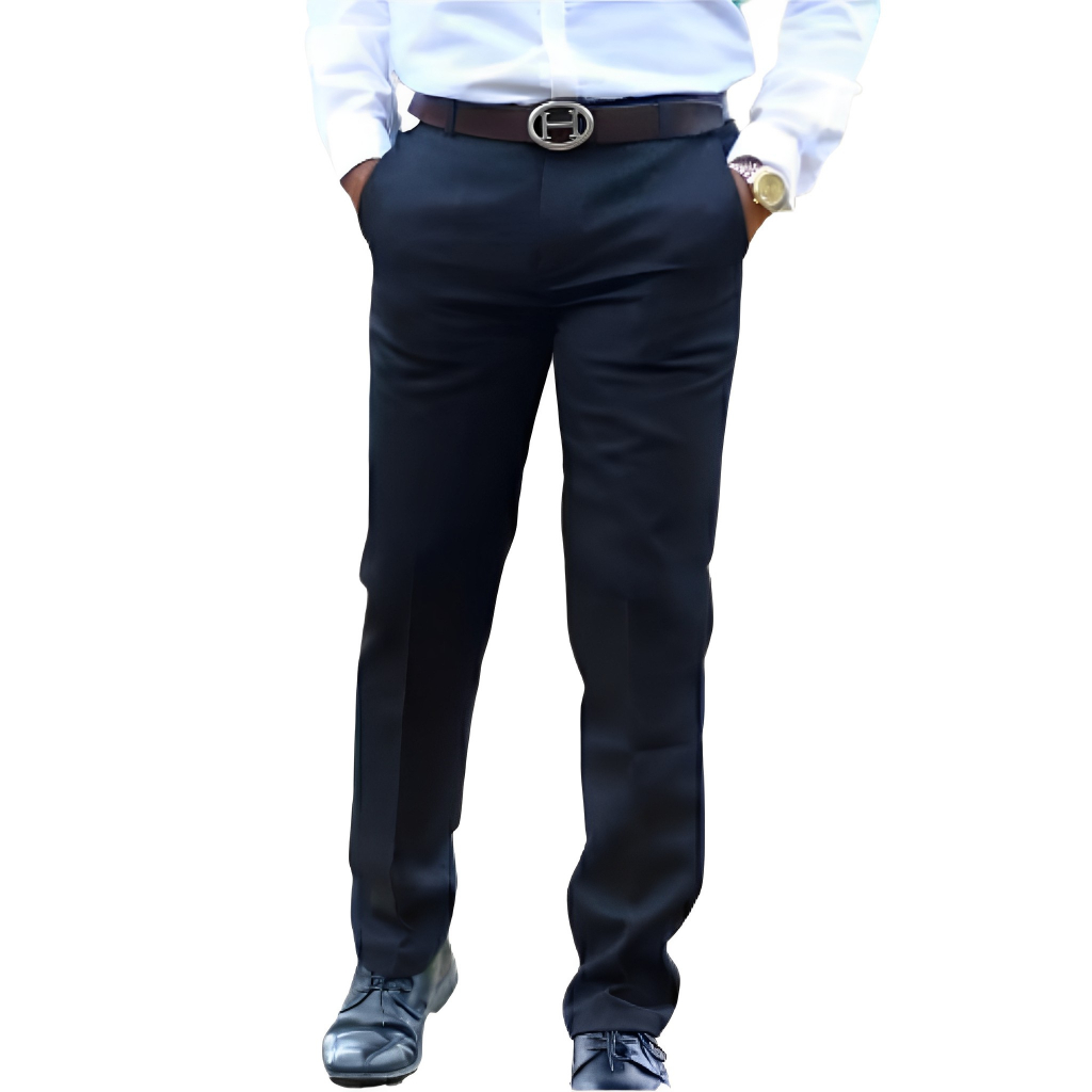 Celana Formal Pria Kerja Kantor Slim Fit Kaki Panjang Polos Bahan Woll Premium - Hitam Abu Navy