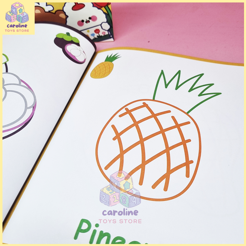 Buku Mewarnai Anak 2-5 Tahun Isi 2 Buku Tema Buah dan Hewan Free Crayon