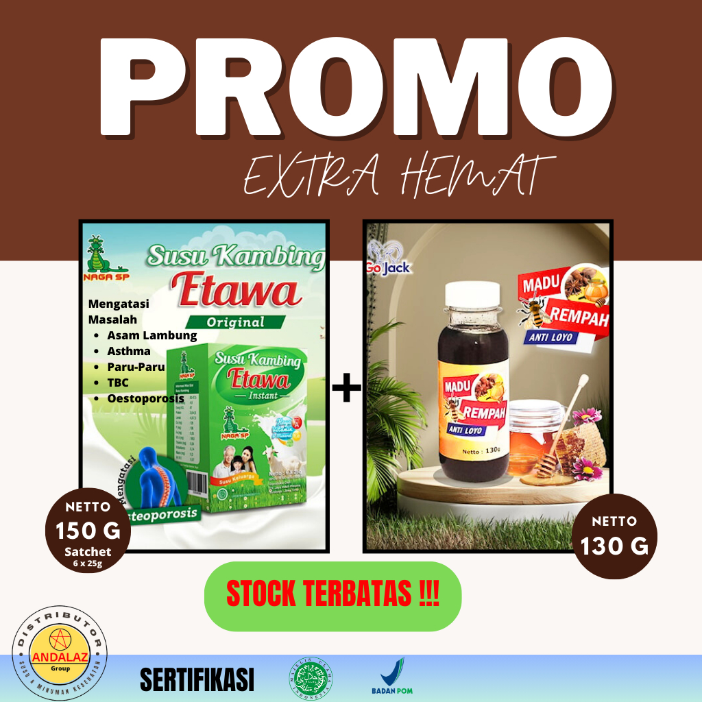 

(EXTRA HEMAT) Susu Kambing Etawa ORIGINAL 150gram NAGA SP + MADU REMPAH 130GRAM Madu Asli 100% di Tambah Rempah -Rempah Pilihan