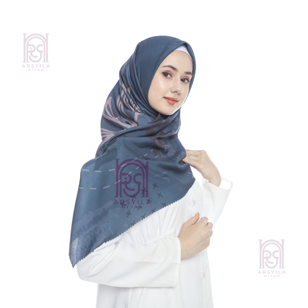 kerudung segi empat voal laser cut navy astetic flower / voal printing / kerudung jilbab printing la
