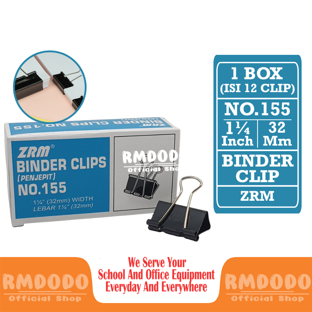 

Rmdodo - Binder Klip No.155 [1 Box - 12 Pcs Klip] / Binder Clip / Klip Hitam / Klip Kecil Besar / Penjepit Kertas ZRM