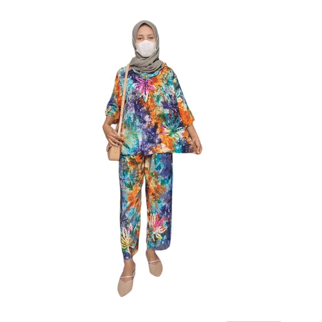 BATIK DANIA STELEAN WANITA ABG KEKINIAN BATIK SUNAN MOTIF PELANGI DAUN GRATIS ONGKIR