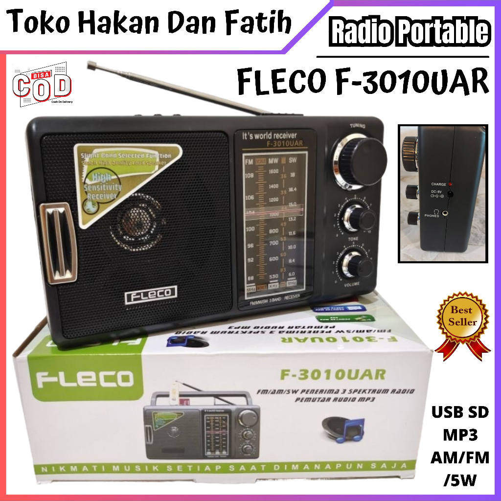 Radio Klasik Fleco F-3010UAR Digital Display 3 Band Radio FM AM SW ~ Radio Portable Bisa Di Cas ~ TH