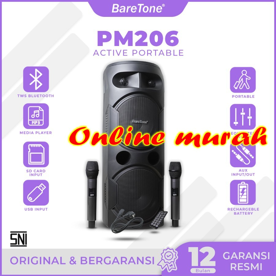 speaker portable wireless baretone pm 206 / pm206 original
